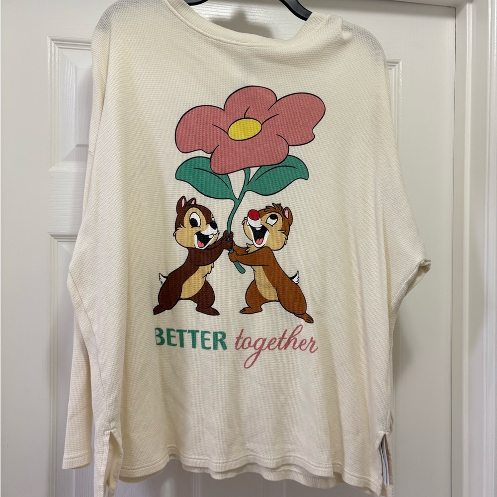 Disney Cream Waffle long Sleeve Chip and Dale Graphic Shirt